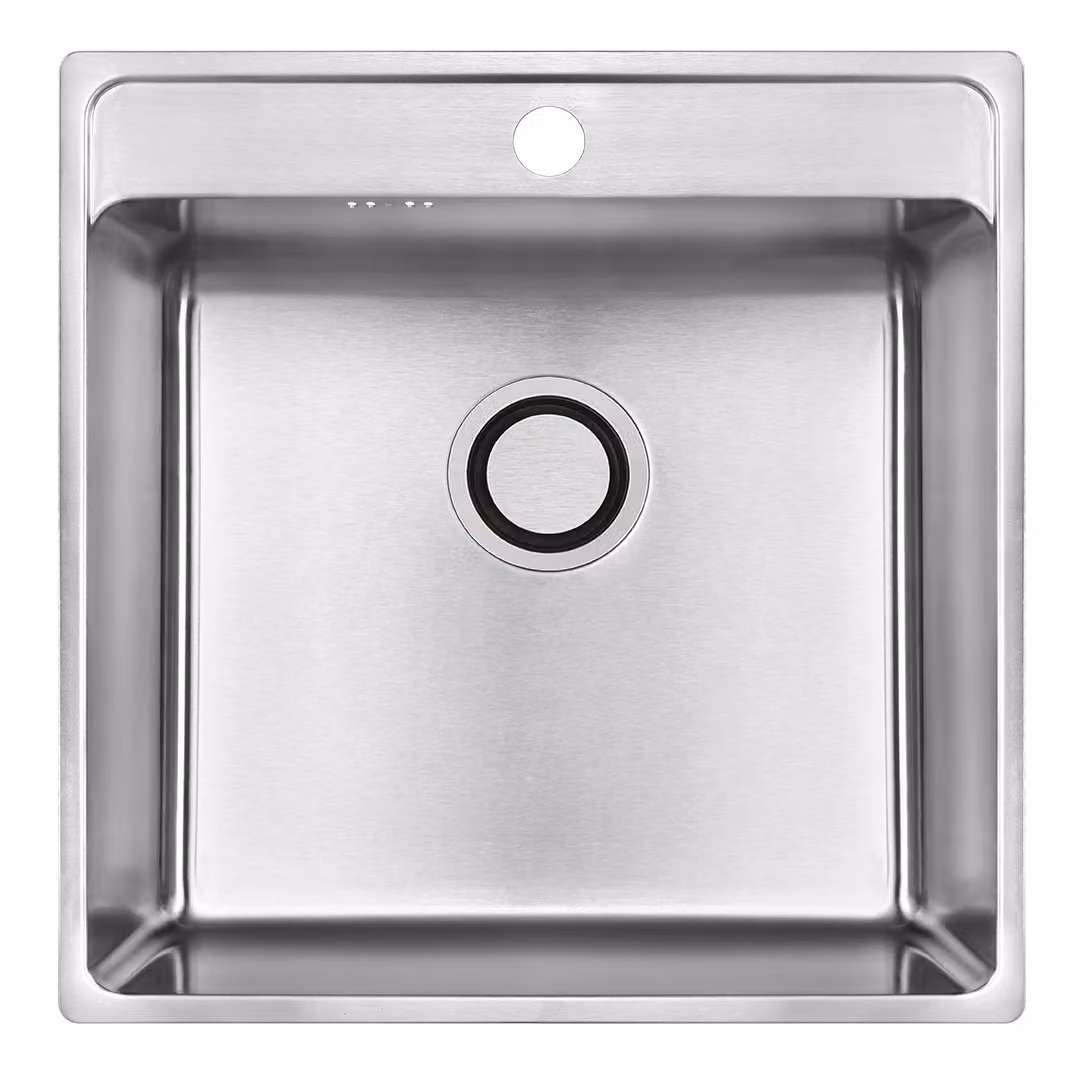 VBChome Lavello da incasso in acciaio inox 49x48x21 cm – Acciaio inox spazzolato, vasca grande con foro per rubinetto, lavello da cucina con sifone incluso, robusto lavello in acciaio inox