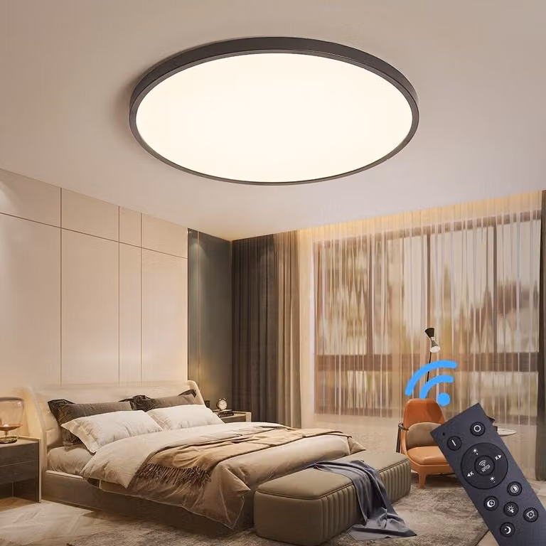 Plafoniera LED XM40-Black con telecomando Colore della luce/luminosità regolabile dimmerabile Struttura in metallo laccato bianco o nero