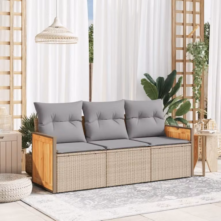 Maison Exclusive - Set Divano da Giardino 3 pz con Cuscini Beige in Polyrattan