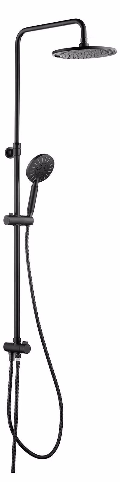 Sistema doccia Tiger Tyne con soffione a pioggia e doccetta manuale, colore nero, barra doccia inclusa