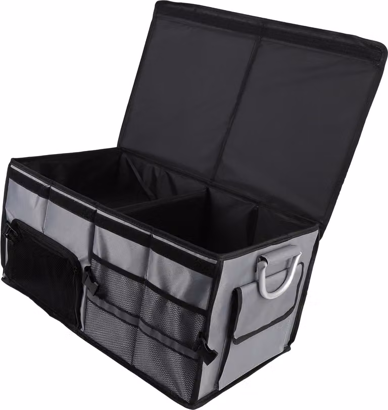 Organizer per bagagliaio, grande capienza, scomparti multipli, tessuto Oxford impermeabile, 55 l, contenitore pieghevole con maniglie per viaggi, campeggio, coperchio grigio