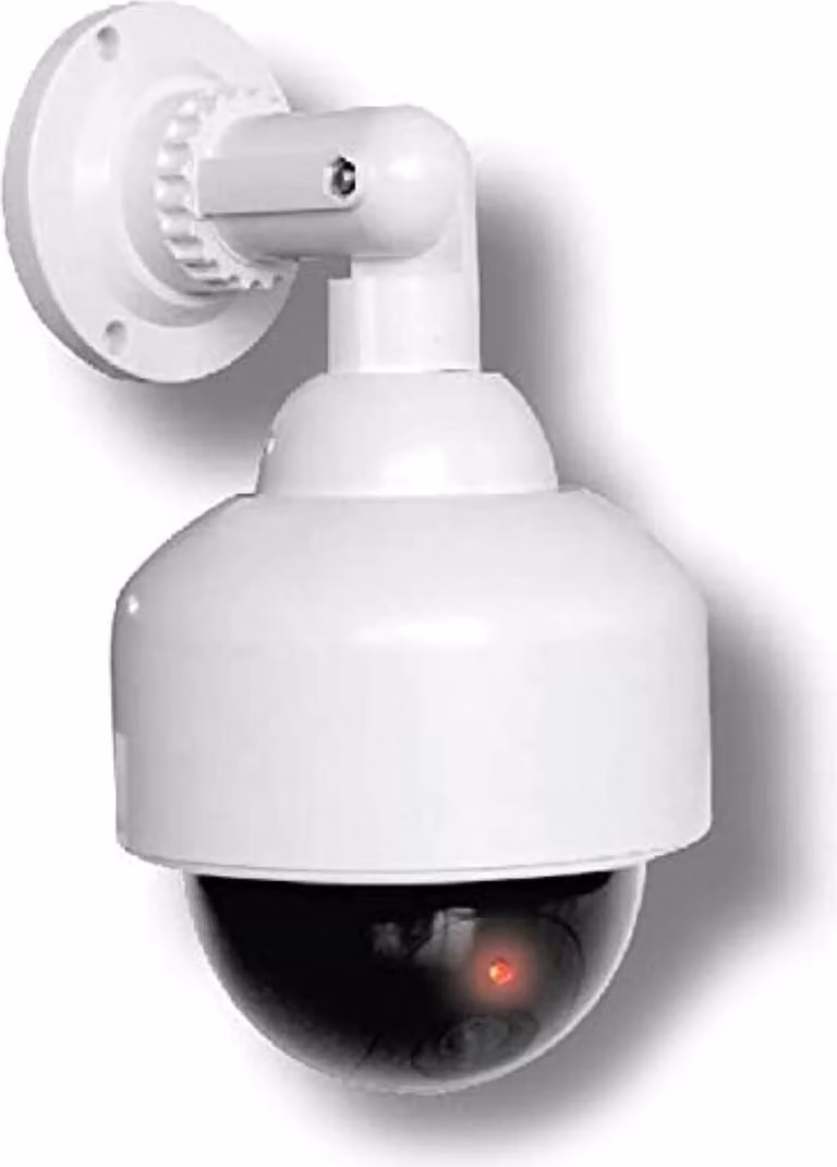 Telecamera di sorveglianza finta con LED lampeggiante Obiettivo con materiale di montaggio e adesivo di avvertimento resistente alle intemperie per interni ed esterni