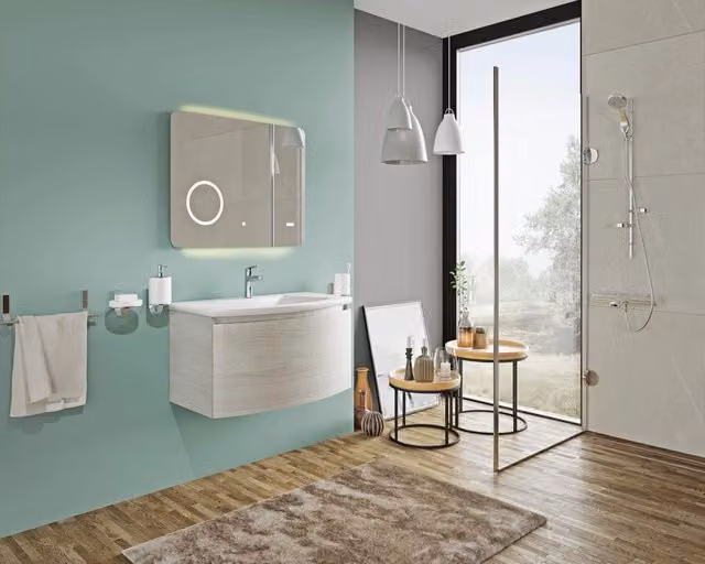 Mobile Bagno Sospeso 80 cm con Lavabo Specchio Lampada Moderno Minimalista Sole