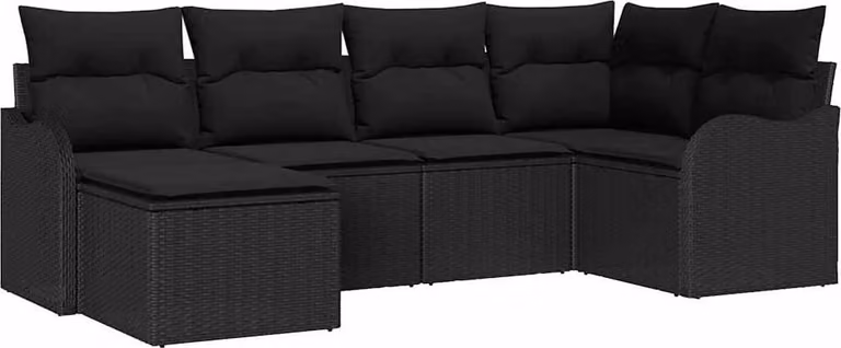 Set Divano da Giardino con cuscino 6 pcs Nero Poly Rattan