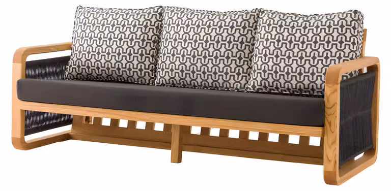 Elegantes schwarzes 3-Sitzer Sofa aus Textil für Outdoor-Bereich