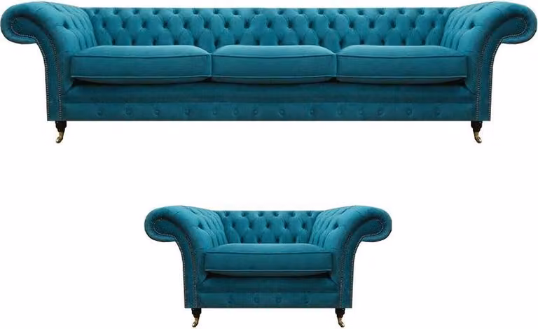 Luxuriöse Blau Sofagarnitur 3+1 Sitzer Chesterfield Wohnzimmer Polstermöbel