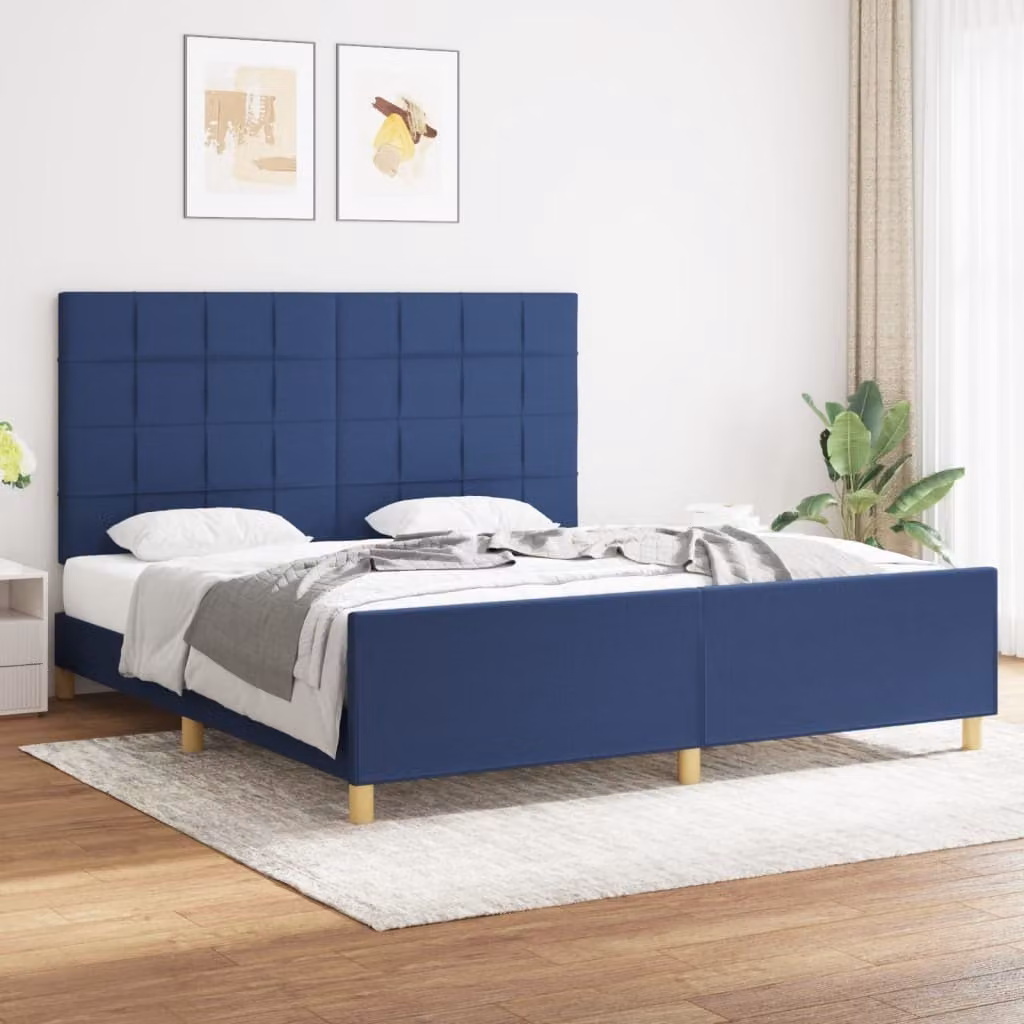 The Living Store Struttura letto con testiera blu 180x200 cm in tessuto