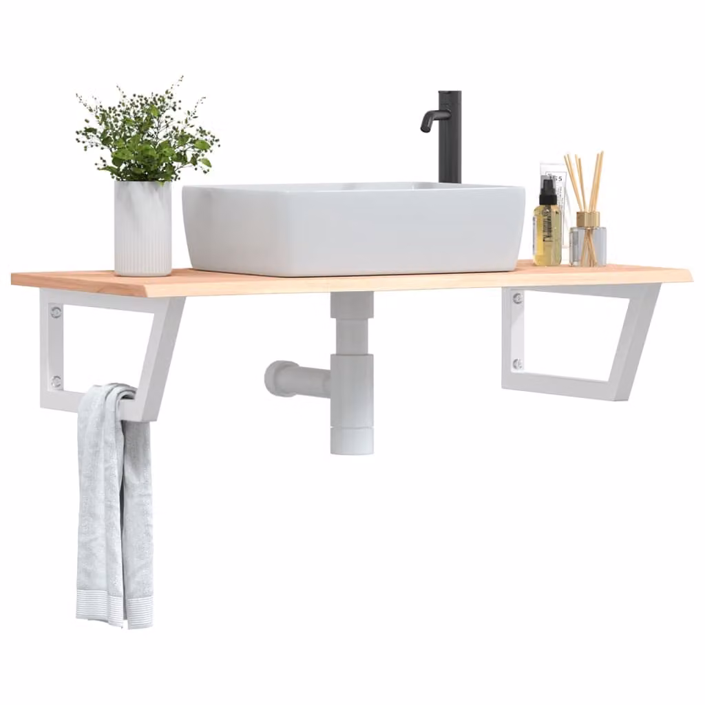 Ripiano a Parete per Lavabo in Acciaio e Massello di Rovere