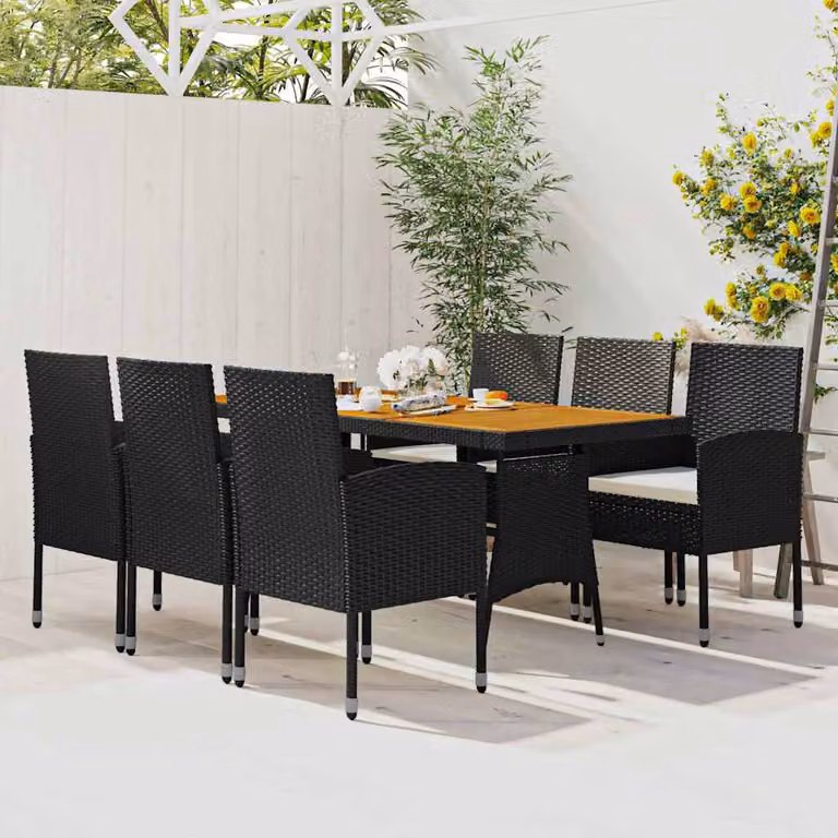 vidaXL Set da Pranzo per Esterni 7 pz in Polyrattan Nero