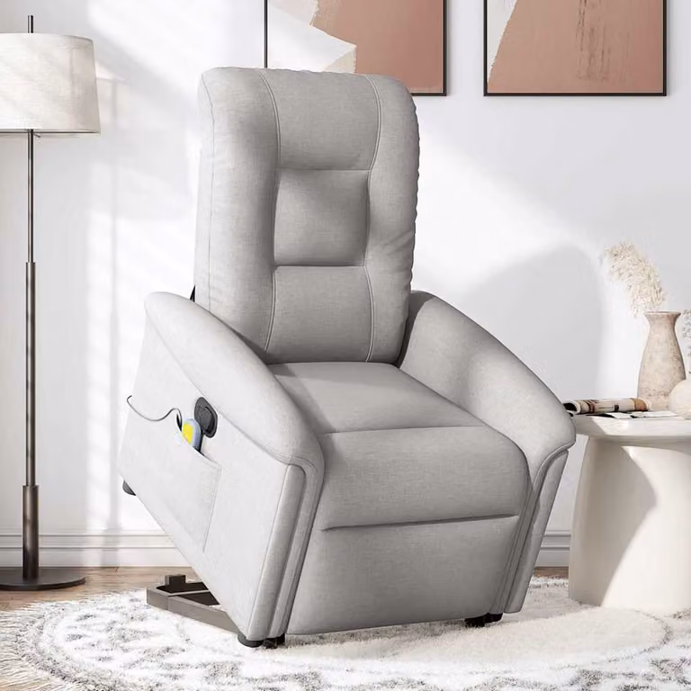 vidaXL Poltrona Alzapersona Massaggi Reclinabile Grigio Nuvola Tessuto