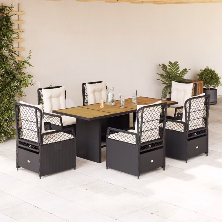 vidaXL Set da Pranzo da Giardino 7 pz in Polyrattan e Legno di Acacia Nero e Bianco