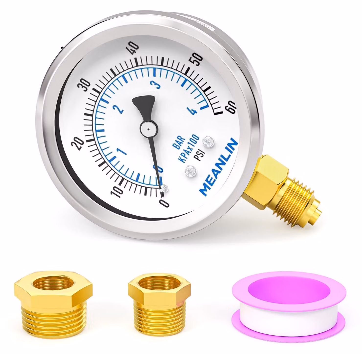 Elzusha - Manometro per liquidi e gas, acciaio inossidabile, scala 0-4 BAR / 0-60 PSI, con attacco 1/4" BSP