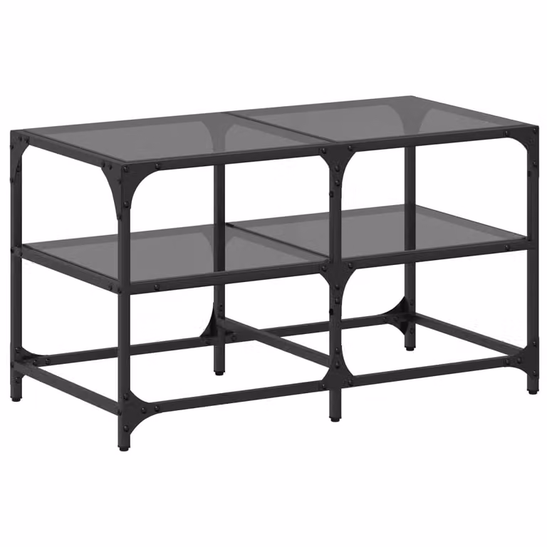 Tavolino con Piano in Vetro Nero 78,5x40x45 cm Acciaio