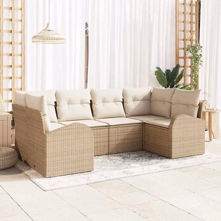 Maison Exclusive - Set da giardino per divano, 6 pezzi, 6 posti, color beige, in rattan sintetico