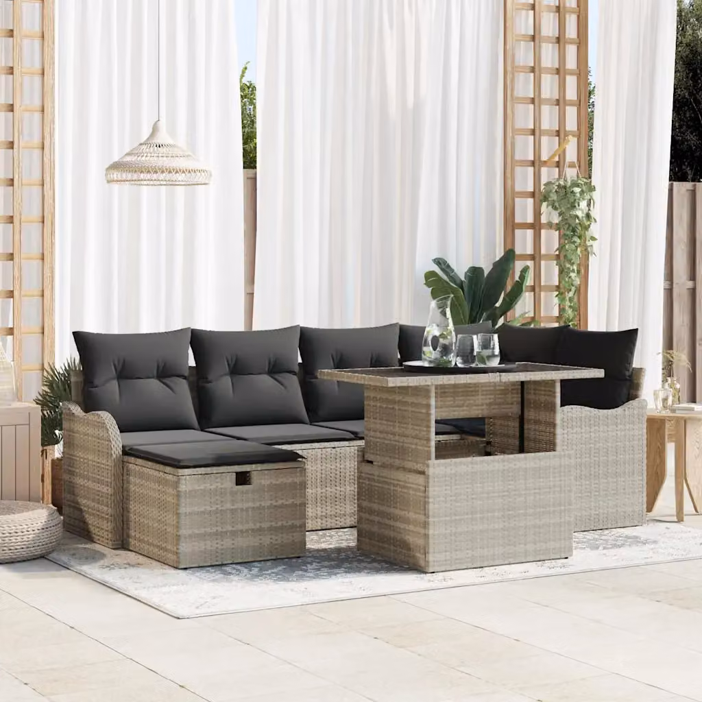 Set Divano da Giardino vidaXL a L in Polyrattan Grigio con Cuscini e Tavolino da Esterno – 1