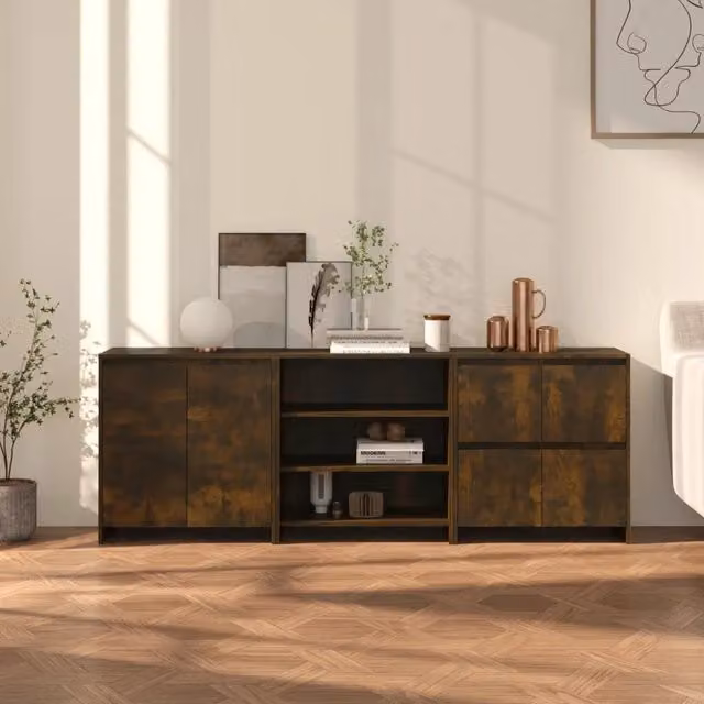 Credenze 3 pz Rovere Fumo in Legno Multistrato 3098078