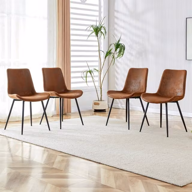 Set di 4 sedie da sala da pranzo OKWISH in tessuto traspirante con schienale ergonomico e gambe in metallo marrone nero