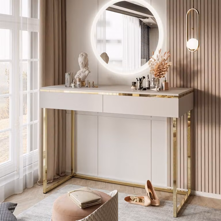 AURORA GOLD: toeletta con struttura dorata in cashmere e specchio