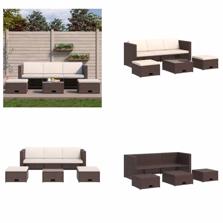 vidaXL set salotto da giardino 4 pezzi con cuscini in poly rattan marrone - Set di mobili da giardino - Set di mobili da giardino - Set di mobili da giardino - Set di mobili da giardino