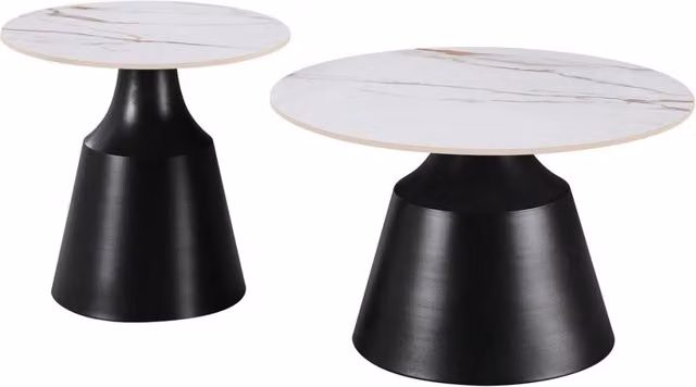 Set di 2 tavolini da caffè Habitat Vulca in ceramica e metallo bianchi con design astratto e moderno, L/P/H: 70 x 70 x 43 cm – 1