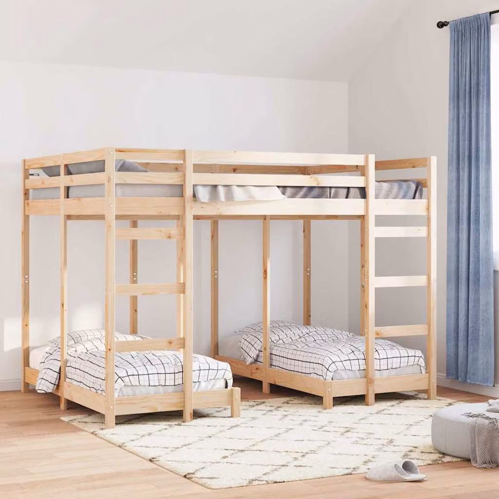 vidaXL Letto a castello per bambini in legno di pino Marrone L/P/H: 205.5 x 140 x 147.5 cm