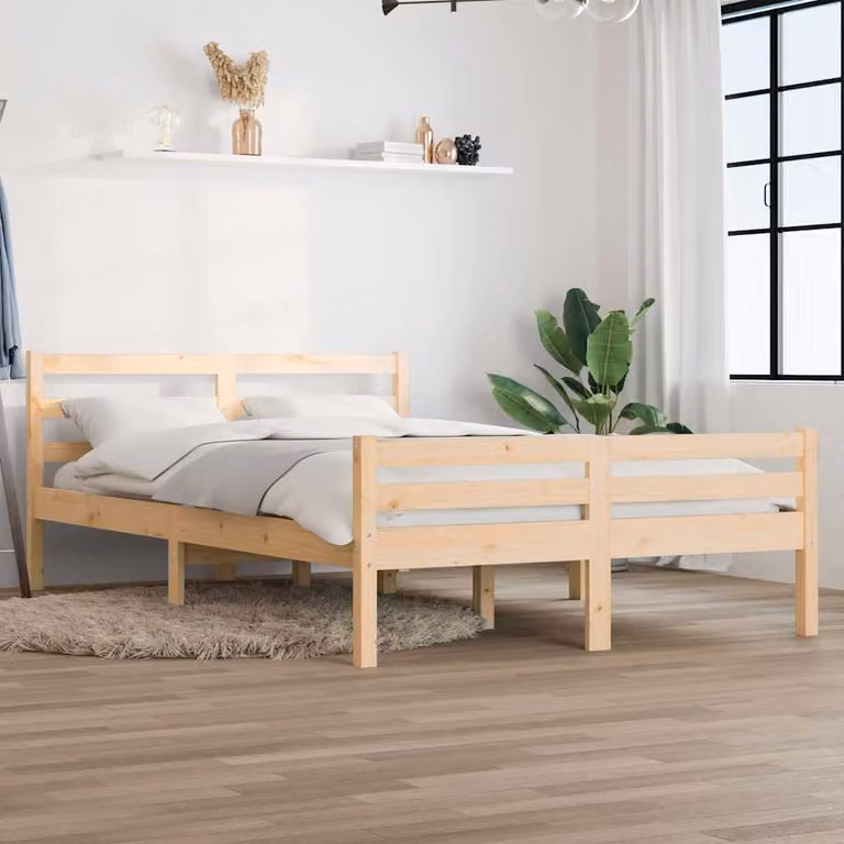 vidaXL Giroletto in legno di pino massello con doghe fisse, L/P/H: 205.5 x 160 x 69.5 cm