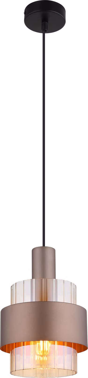 Lampada a sospensione, metallo, vetro ambrato, 1 lampadina