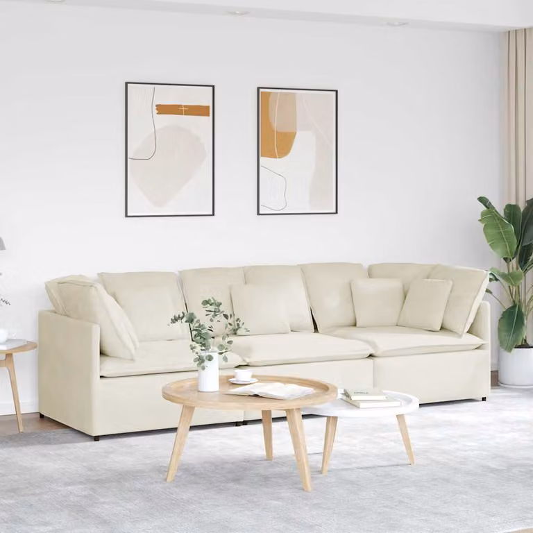 vidaXL Divano Modulare Moderno in Velluto Beige con Cuscini e Struttura in Metallo e Legno