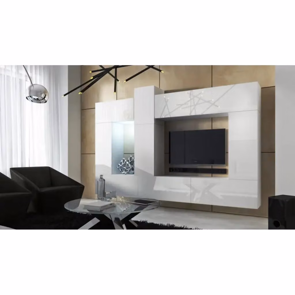 Set di mobili da soggiorno sospesi modulari Meublorama collezione CEPTO XXII bianco con illuminazione LED, 10 pezzi, L: 273 cm – 2
