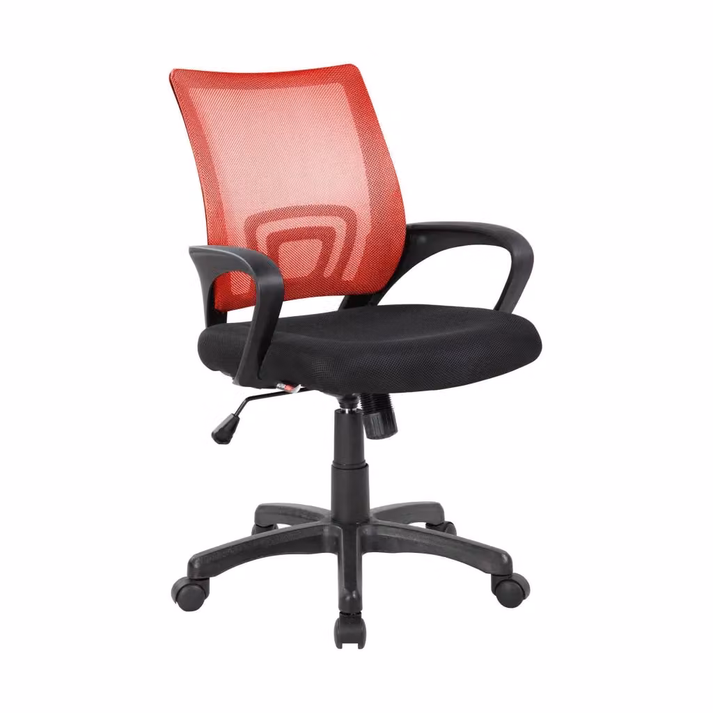 Sedia da ufficio ergonomica DMORA Reticolo con braccioli, seduta in tessuto e struttura in plastica, Nero e Rosso, L: 59 cm, P: 54 cm, H: 90/100 cm – 2