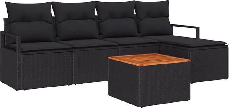 Set Divano da Giardino con archiviazione 6 pcs Nero polyrattan