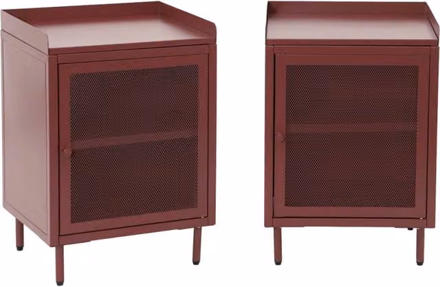Comodini industriali in metallo, 1 anta, set 2 40x58,5 cm, bordeaux