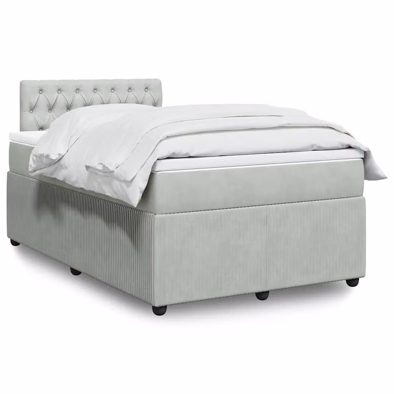 vidaXL Giroletto a Molle con Materasso Ibrido in Velluto Grigio e Bianco L/P/H: 120 x 200 cm