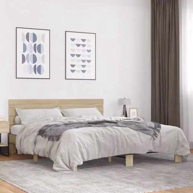 Letto Giroletto vidaXL in Rovere e Metallo, L/P/H: 200 x 200 x 30 cm, Colore Marrone – 1