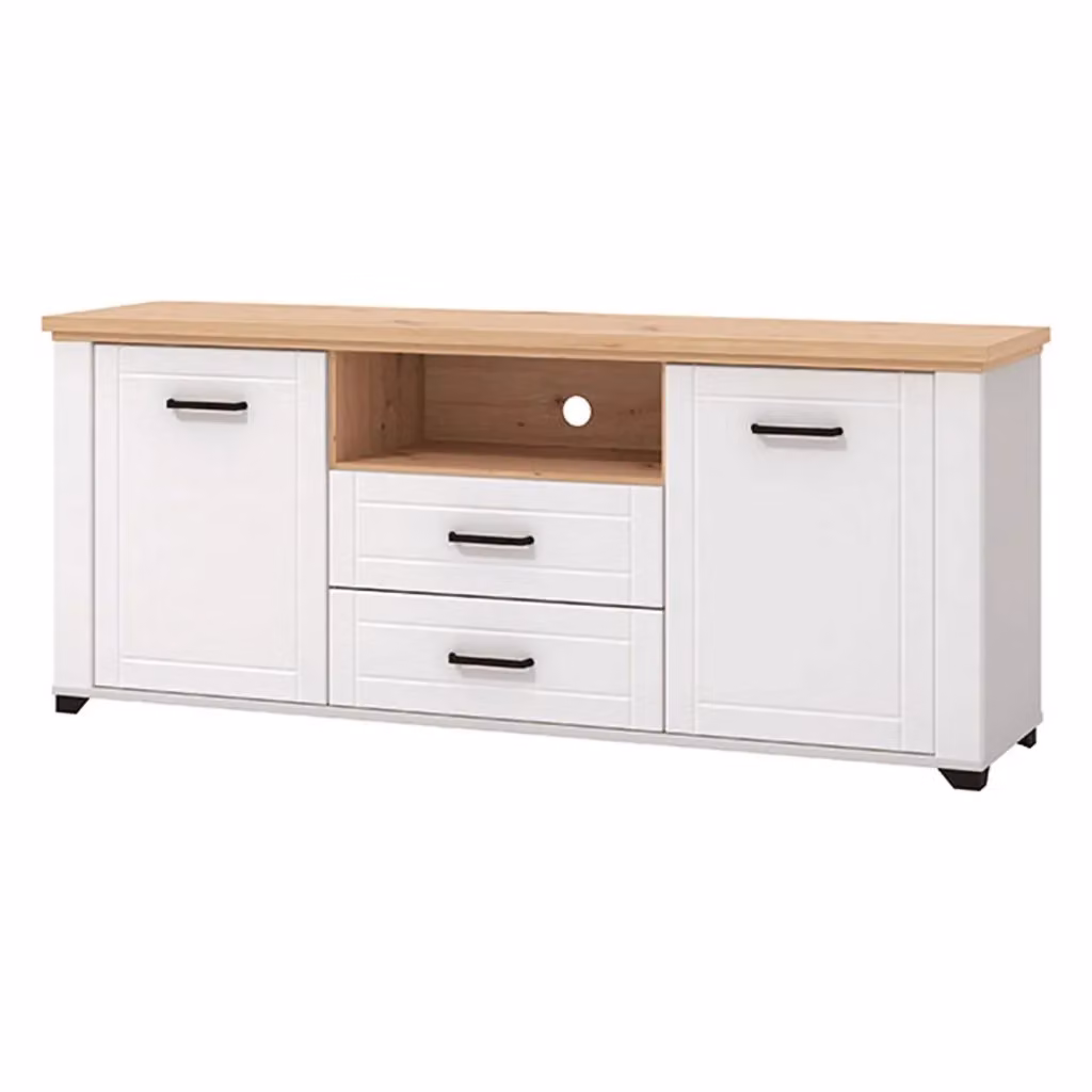 Mobile porta TV moderno DMORA con 2 cassetti, Bianco e Legno, L: 161 cm, P: 41 cm, H: 66,5 cm – 2