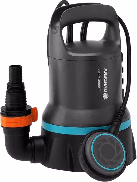 Pompa sommersa Gardena per lo scarico dell'acqua da 9000 l/u con sistema di regolazione automatica del livello, connessione rapida e potenza di 300 W, colore nero