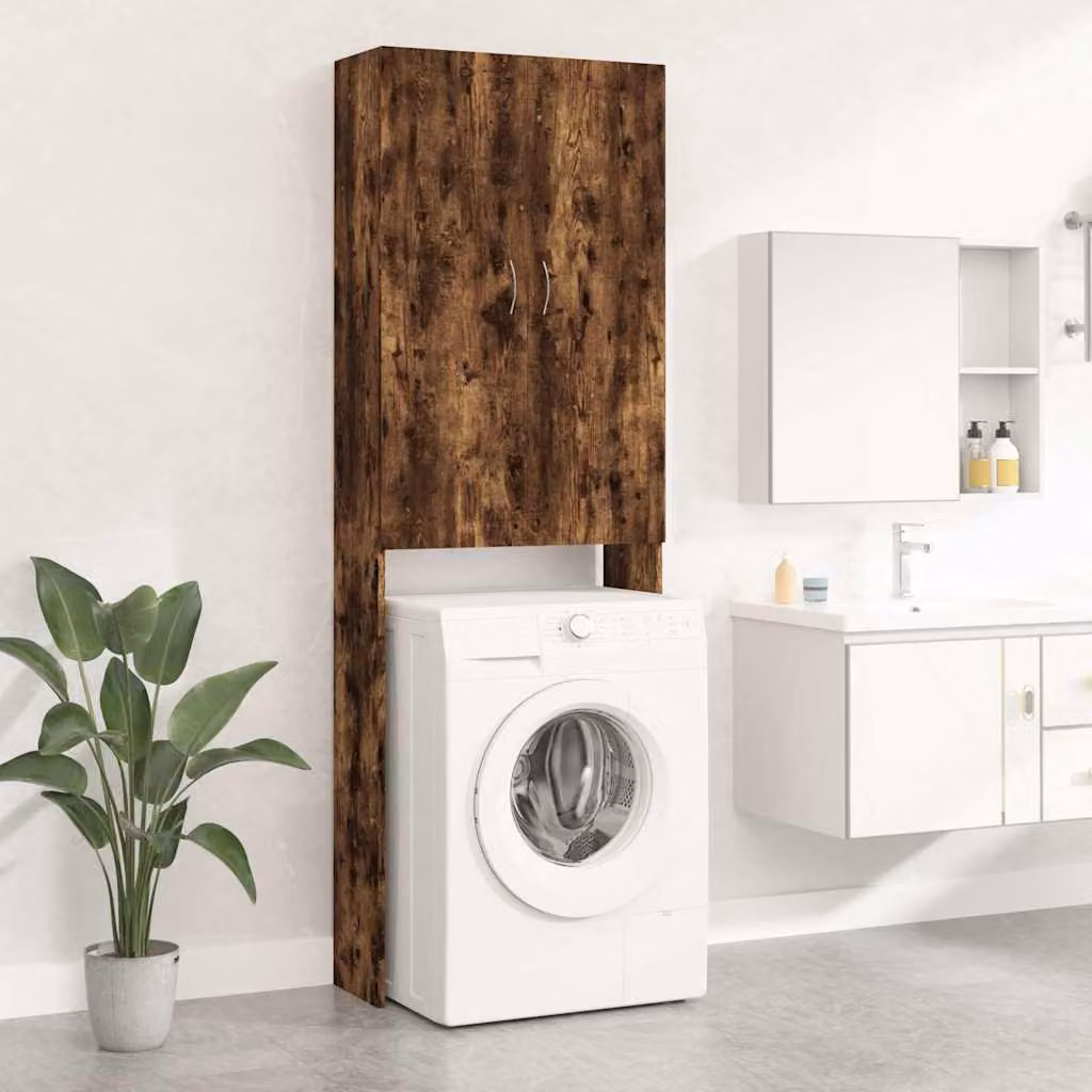 Mobile per lavatrice vidaXL in legno Rovere Fumo con ante a battente per bagno e lavanderia L/P/H: 64 x 25,5 x 190 cm