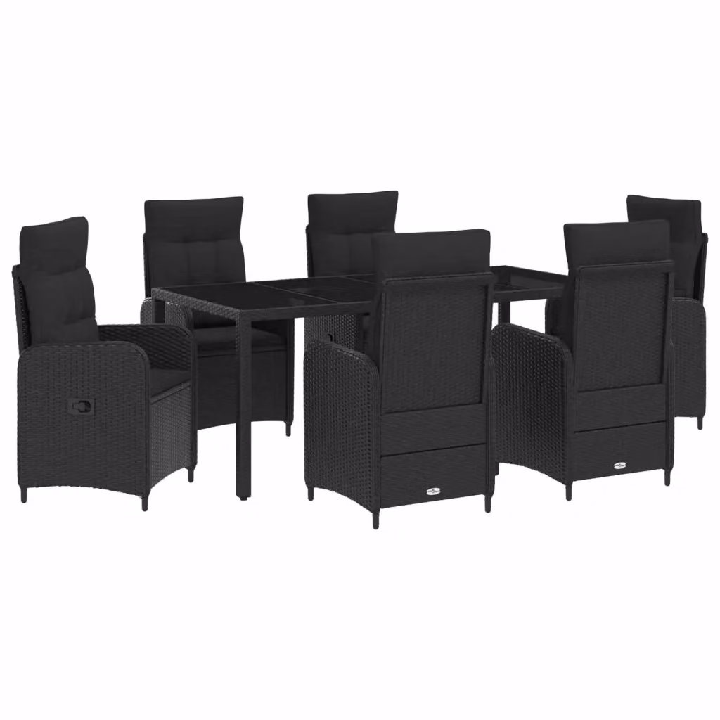 Set da pranzo per esterni vidaXL in polyrattan nero con piano in vetro per giardino e terrazza, 7 pezzi – 2