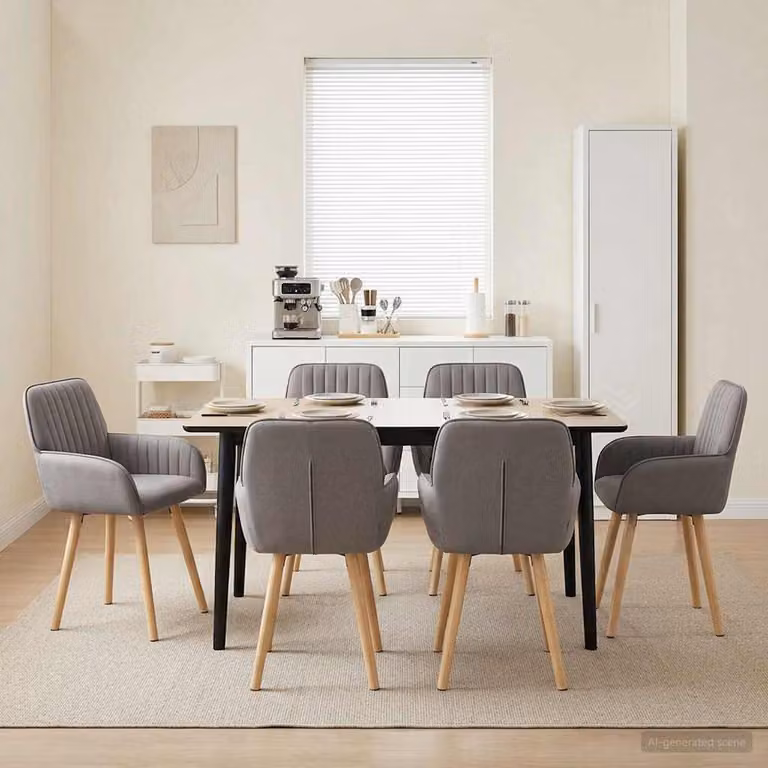 Set di 6 sedie da pranzo moderne vidaXL in tessuto beige e grigio, L/P/H: 56,5 x 50 x 87,5 cm