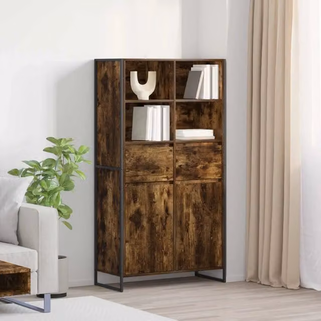 Credenza con cassetto 2 pz-Set di 2 Buffet-Armadio da cucina Quercia Fumosa 81 x 36 x 150.5 cm