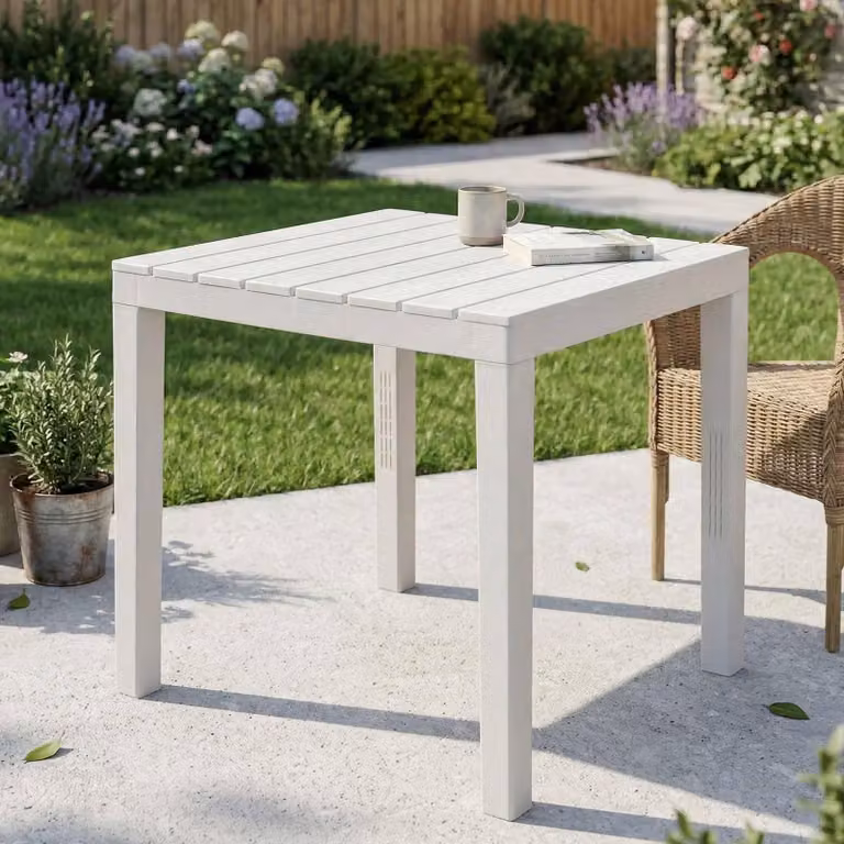 Dmora Tavolo da Esterno Vo 78x78x72h cm Bianco, 4 Posti Impermeabile, Idrorepellente, Lavabile Italy