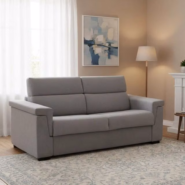 Divano Letto 3 Posti Benedetto DMORA Grigio con Rivestimento Sfoderabile e Struttura in Legno Made in Italy L: 225 cm, P: 95 cm