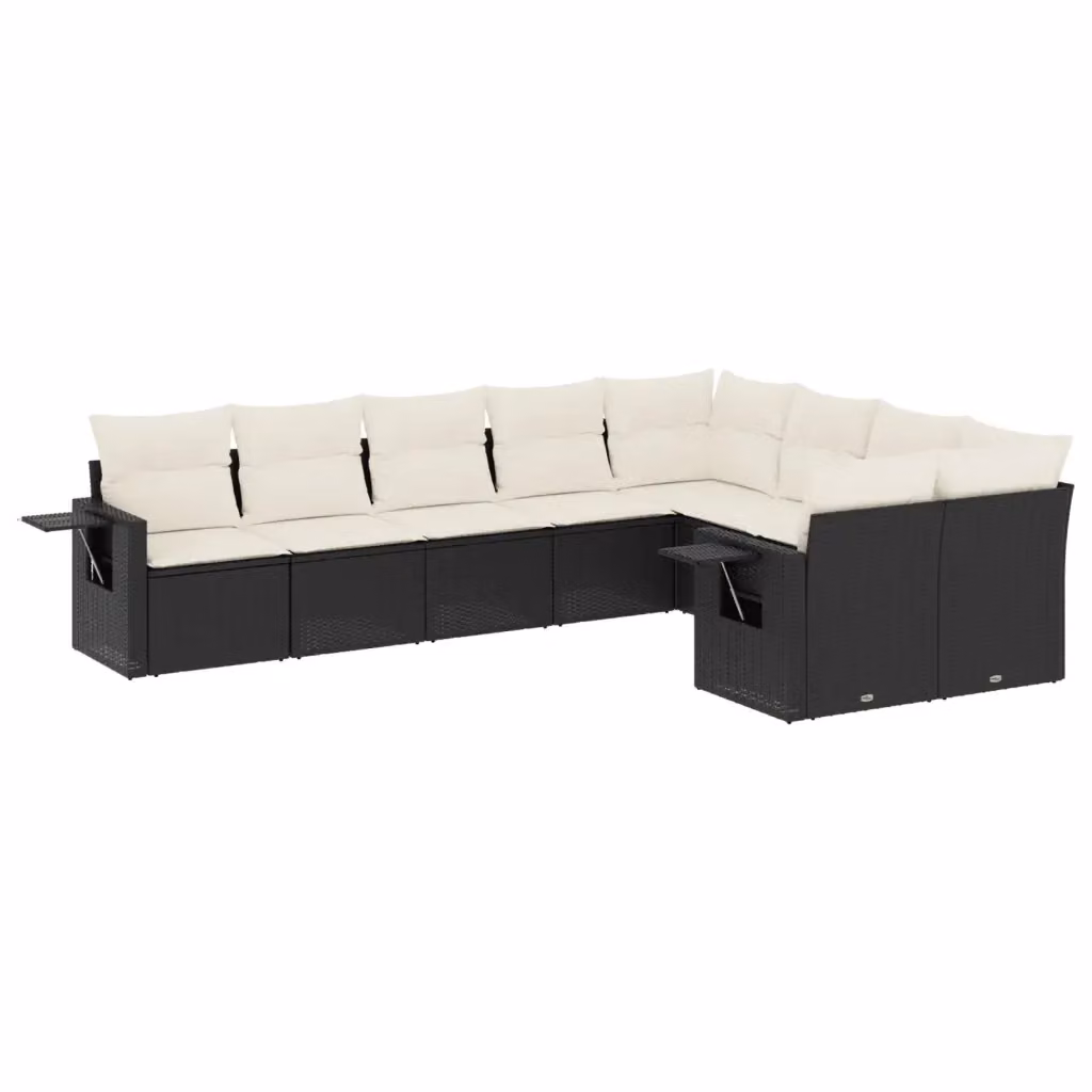 Set di divani da giardino vidaXL in polyrattan nero con 9 pezzi e cuscini inclusi – 2