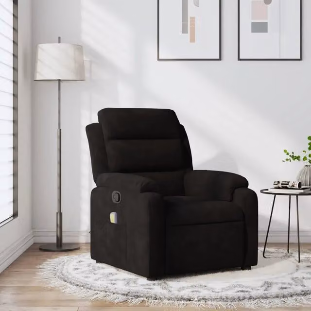 Poltrona reclinabile relax vidaXL in velluto nero con braccioli e leva manuale – 1