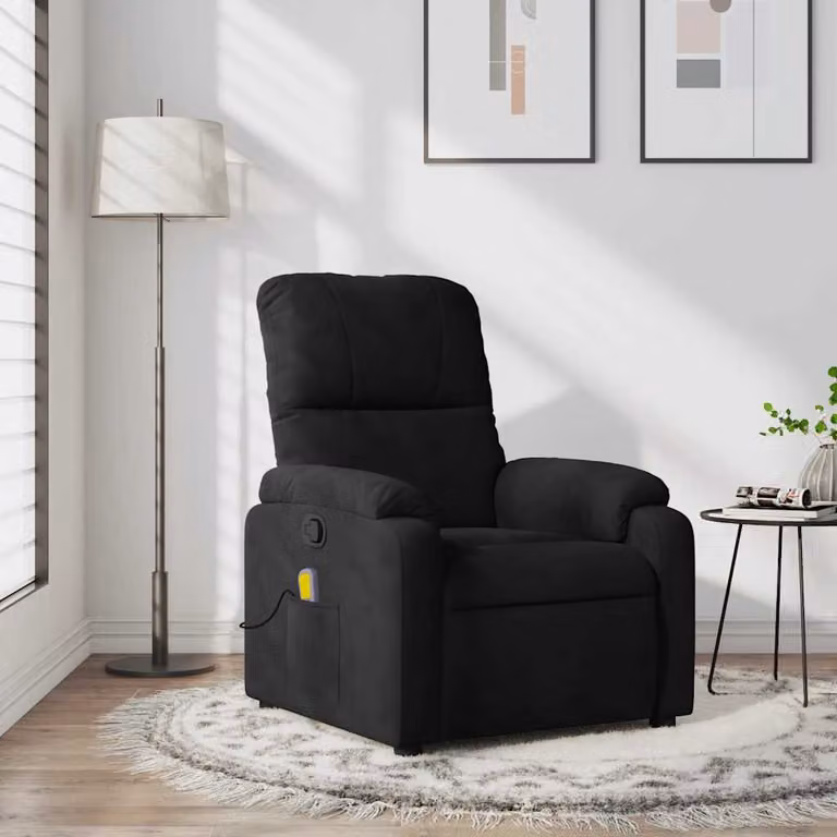 vidaXL Poltrona reclinabile relax in microfibra nera con braccioli e struttura in legno e metallo L/P/H: 89,5 x 75,0 x 103,5 cm