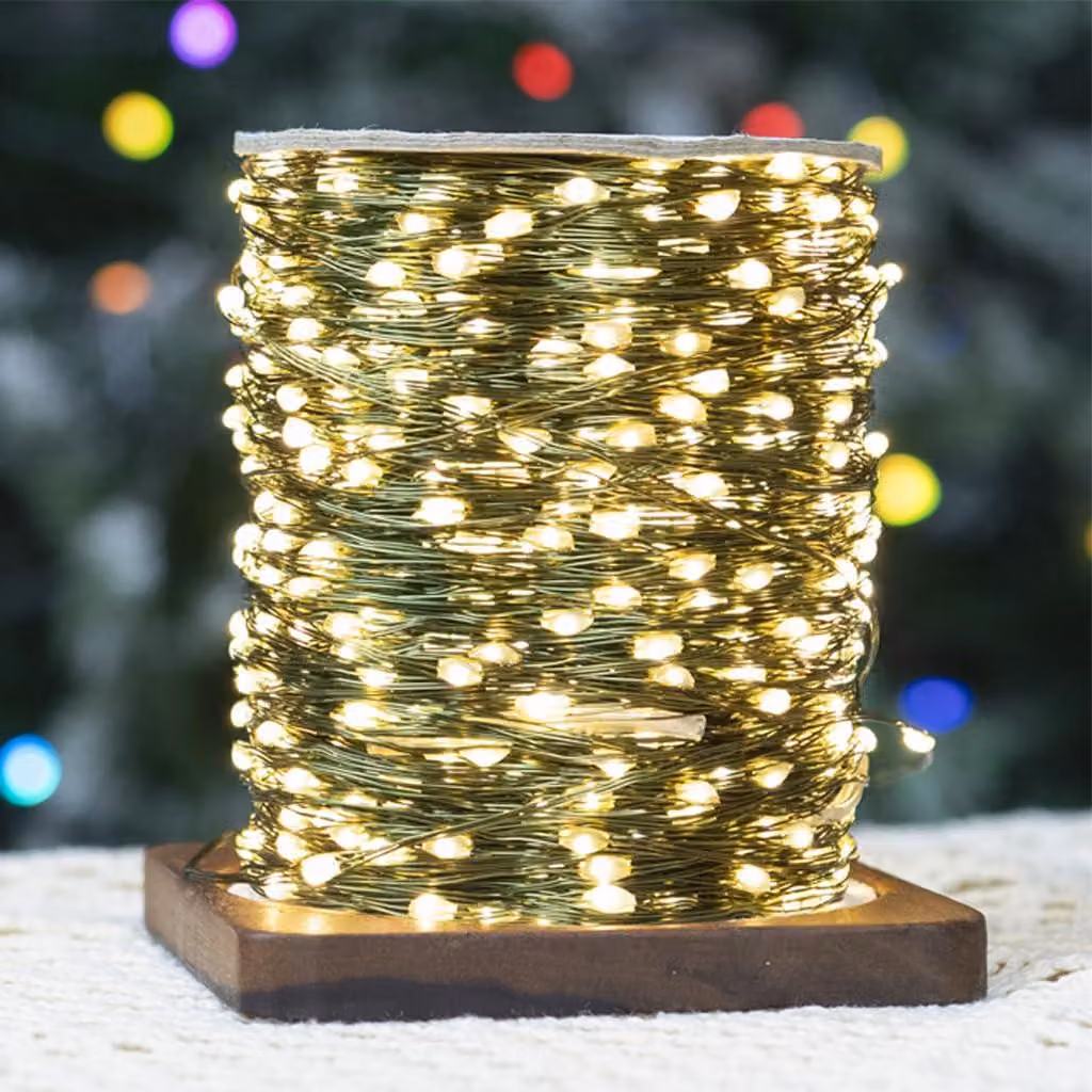 Catena luminosa da 50 metri, con 500 LED, luce bianco caldo, dotata di telecomando e timer