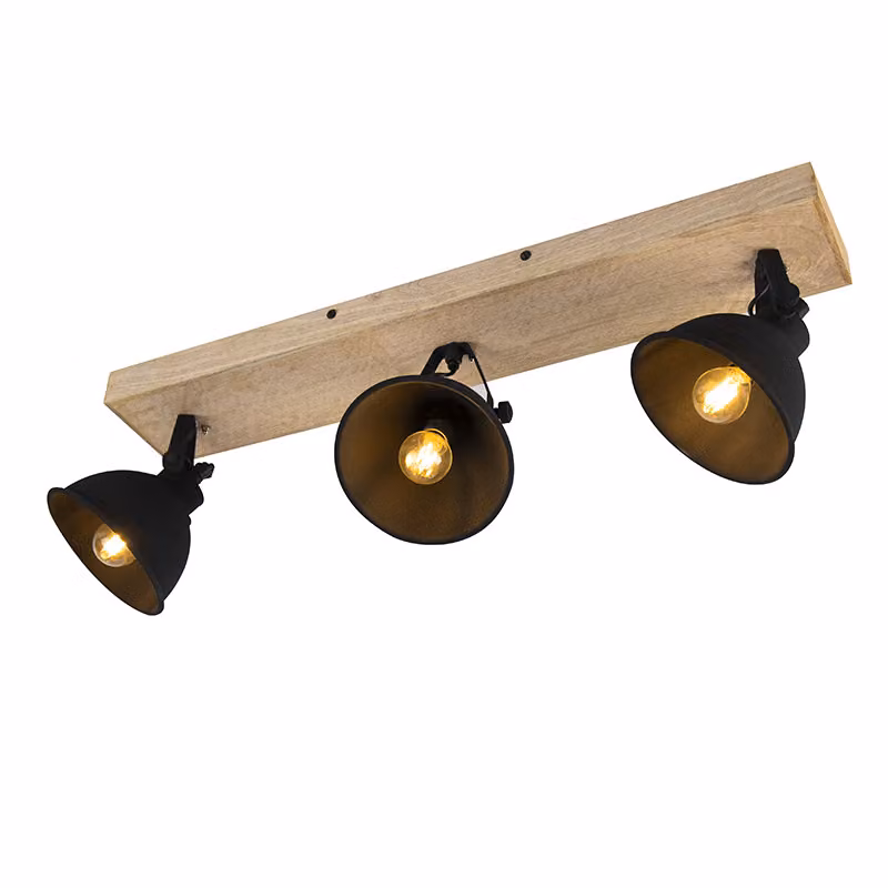 Lampada da parete a soffitto, nero, legno, punti mobili, L 74 cm