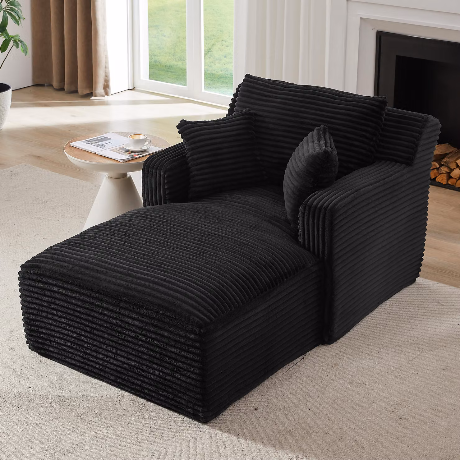 MODFU Poltrona relax reclinabile tipo chaise longue, rivestita in velluto, con molle insacchettate e imbottitura in schiuma, colore nero