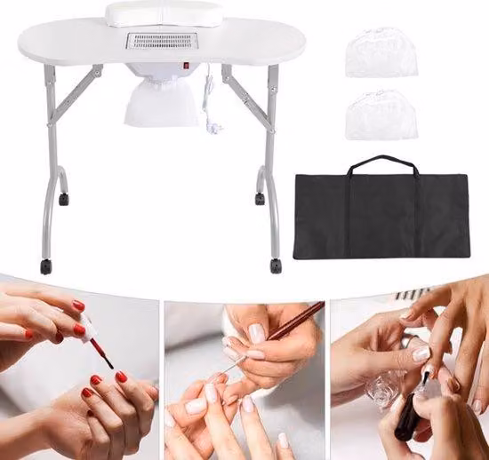 Tavolo da manicure pieghevole - 90 x 40 x 72,5 cm - MDF e ferro - Con aspirapolvere - Bianco