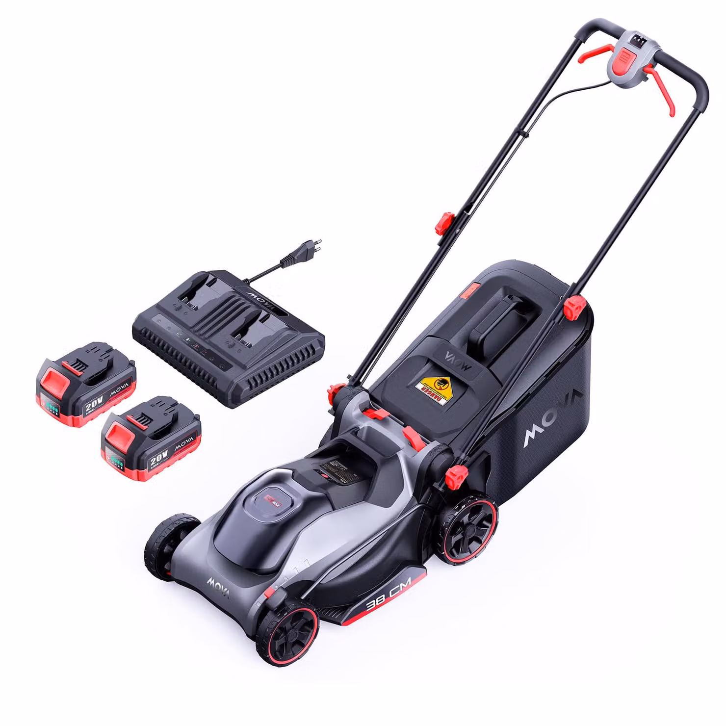 MOVA GL415 Tosaerba a batteria, larghezza di taglio 38 cm, motore brushless senza fili 20 V SyncPack™, regolazione dell'altezza di taglio con leva singola, funzioni di pacciamatura e raccolta, ingombro ridotto